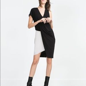 Zara colorblock draped black white dress